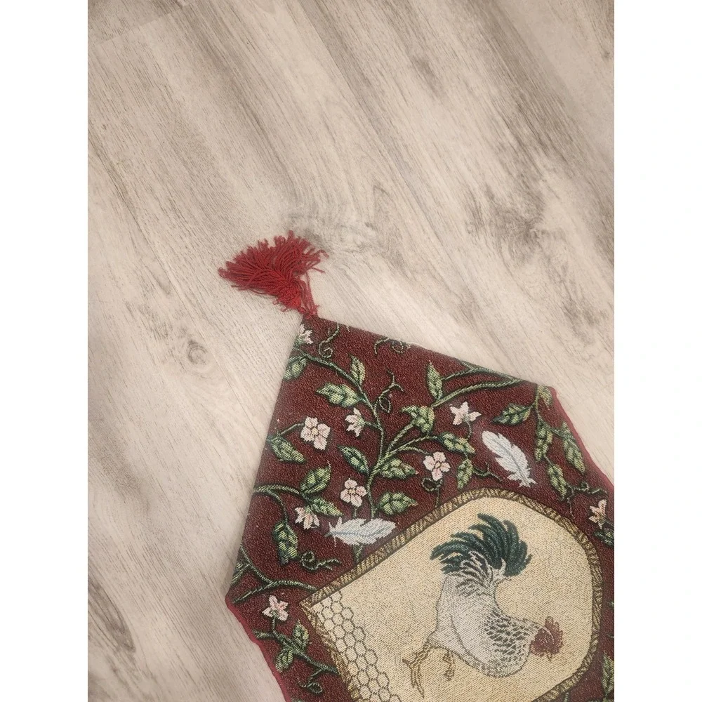 Vintage Rooster Farmhouse Cottagecore Tapestry Table Runner Red & Cream 69x12